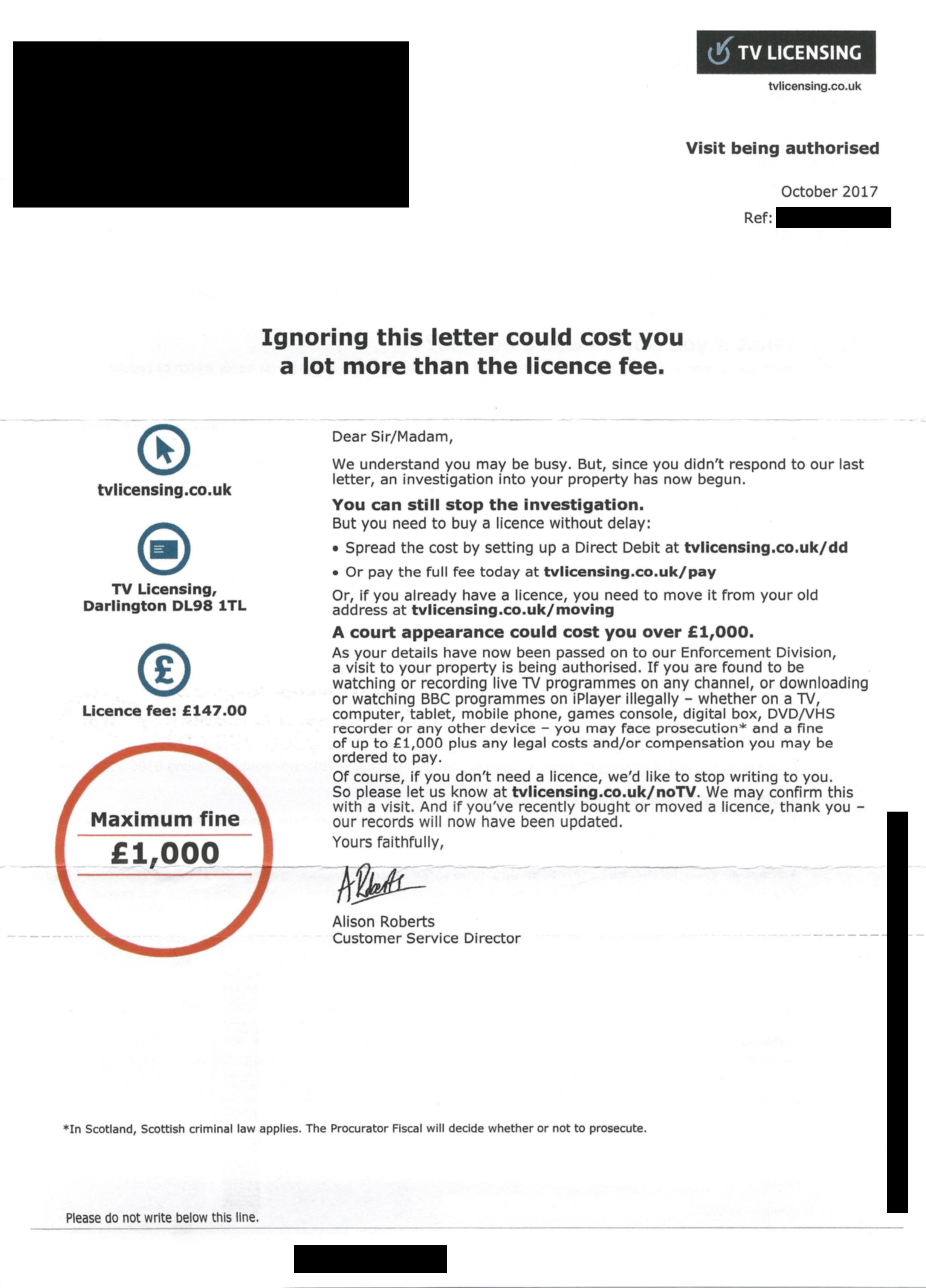 Letters from BBC Television Licensing/2017
